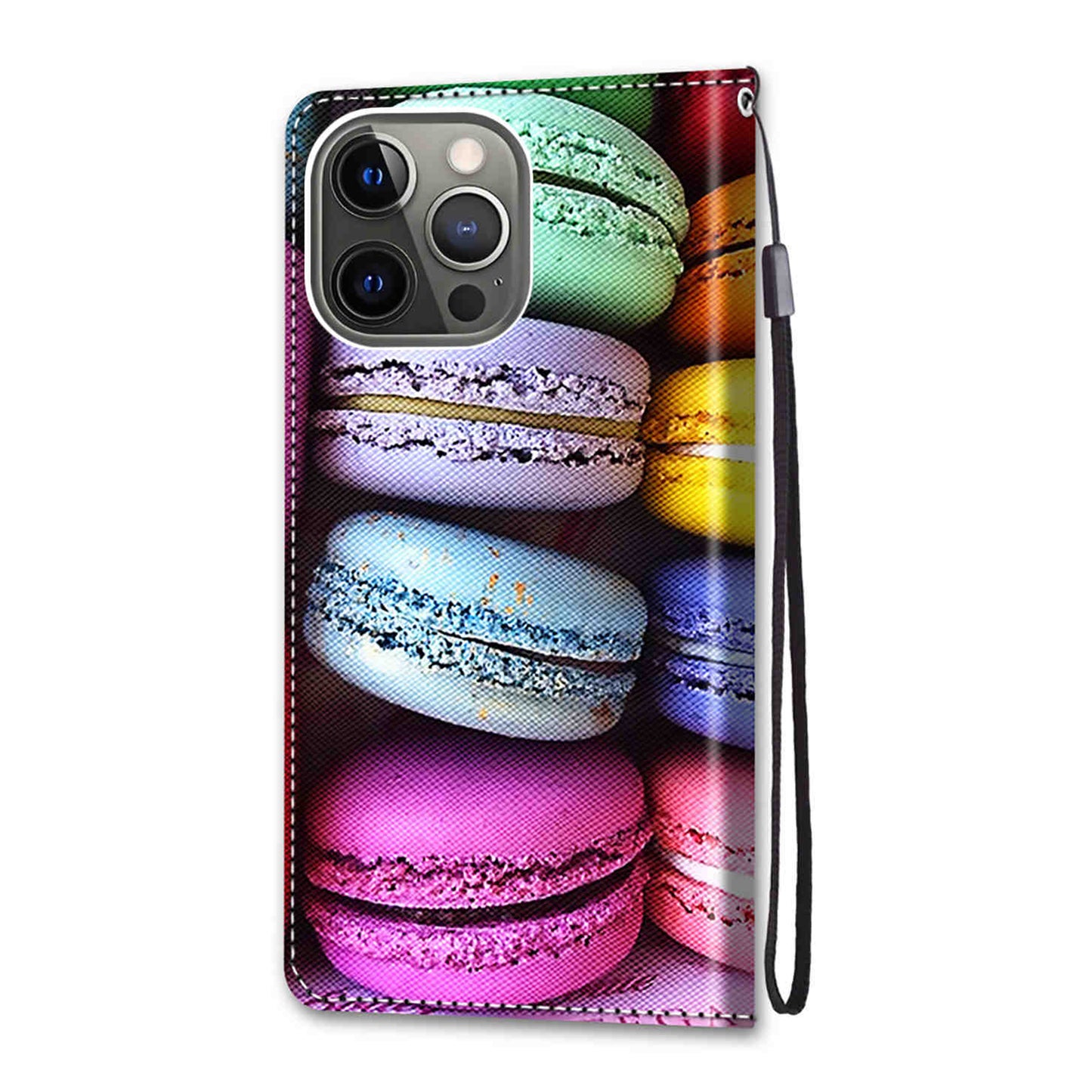 Unique Pattern Printing All-Inclusive Leather Cover Wallet Phone Case with Foldable Stand and Handy Strap for iPhone 13 Pro Max 6.7 inch