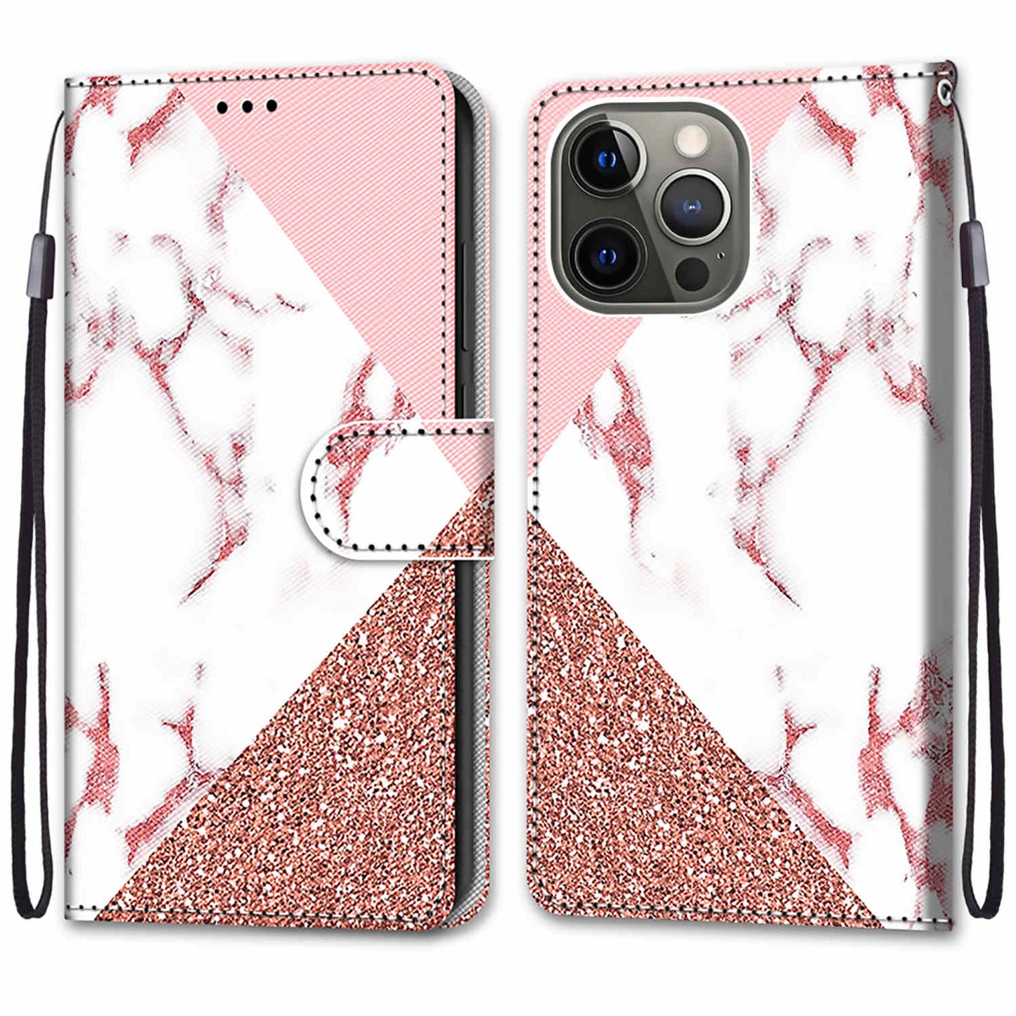 Unique Pattern Printing All-Inclusive Leather Cover Wallet Phone Case with Foldable Stand and Handy Strap for iPhone 13 Pro Max 6.7 inch