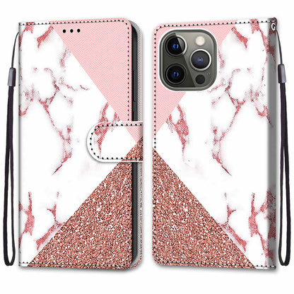 Unique Pattern Printing All-Inclusive Leather Cover Wallet Phone Case with Foldable Stand and Handy Strap for iPhone 13 Pro Max 6.7 inch
