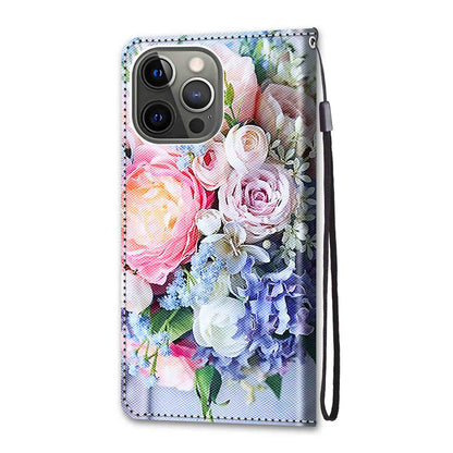 Unique Pattern Printing All-Inclusive Leather Cover Wallet Phone Case with Foldable Stand and Handy Strap for iPhone 13 Pro Max 6.7 inch