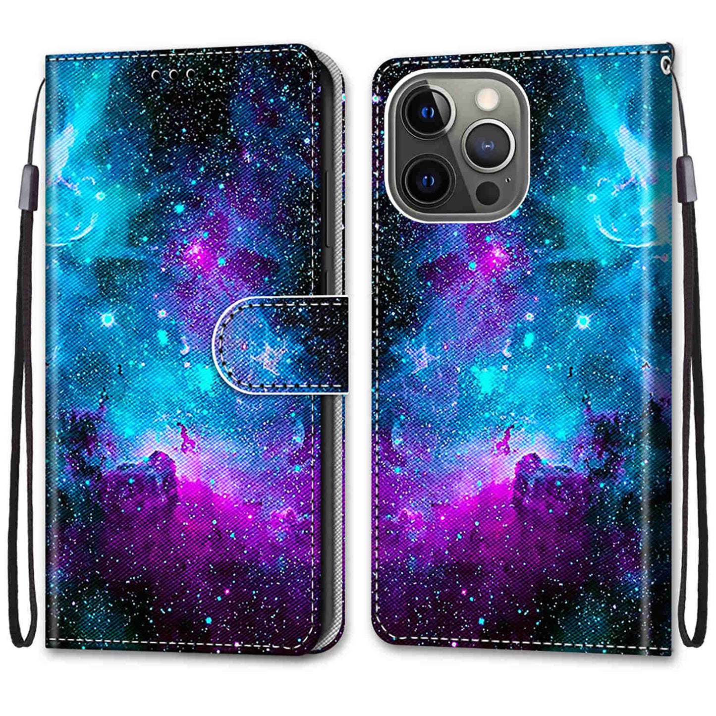 Unique Pattern Printing All-Inclusive Leather Cover Wallet Phone Case with Foldable Stand and Handy Strap for iPhone 13 Pro Max 6.7 inch