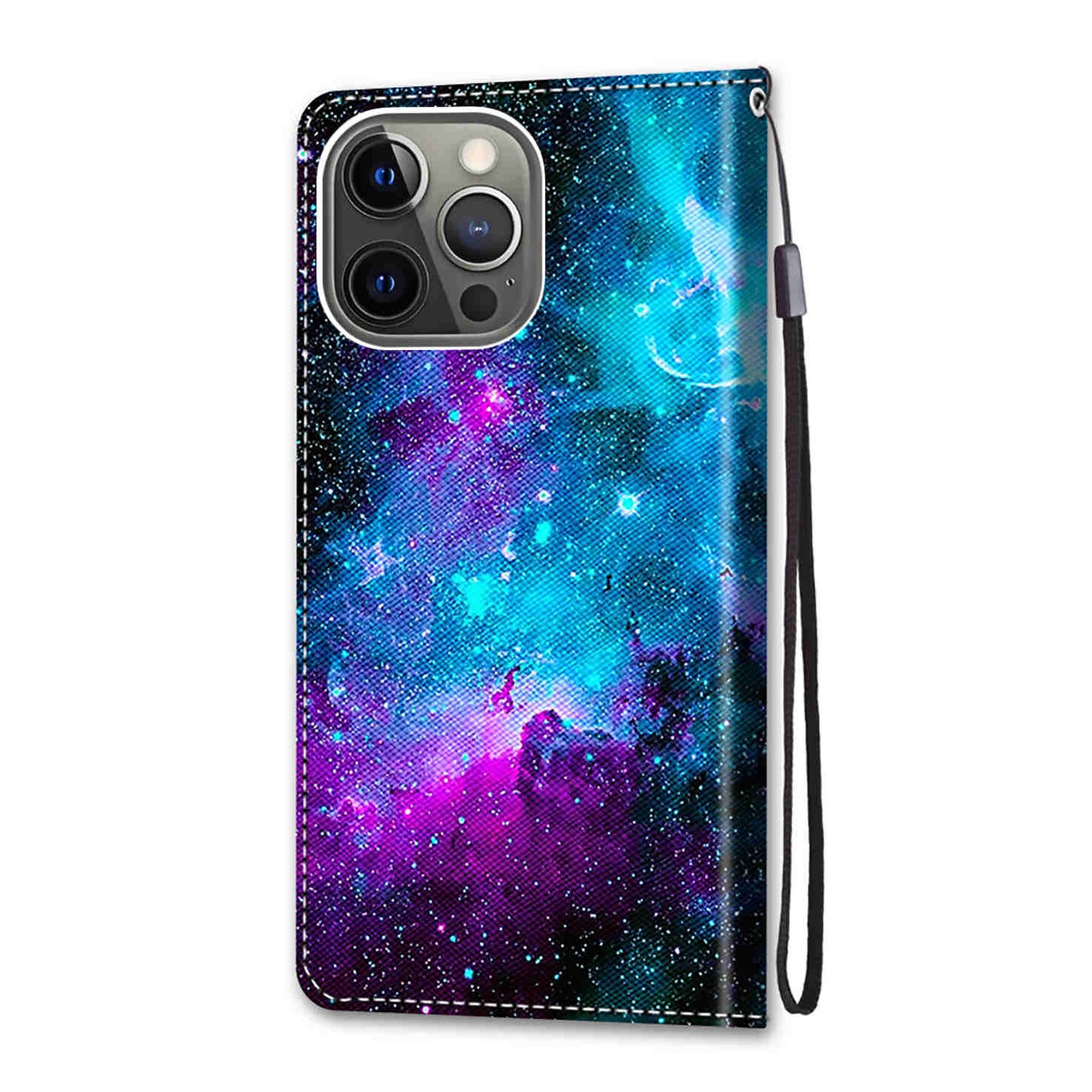 Unique Pattern Printing All-Inclusive Leather Cover Wallet Phone Case with Foldable Stand and Handy Strap for iPhone 13 Pro Max 6.7 inch