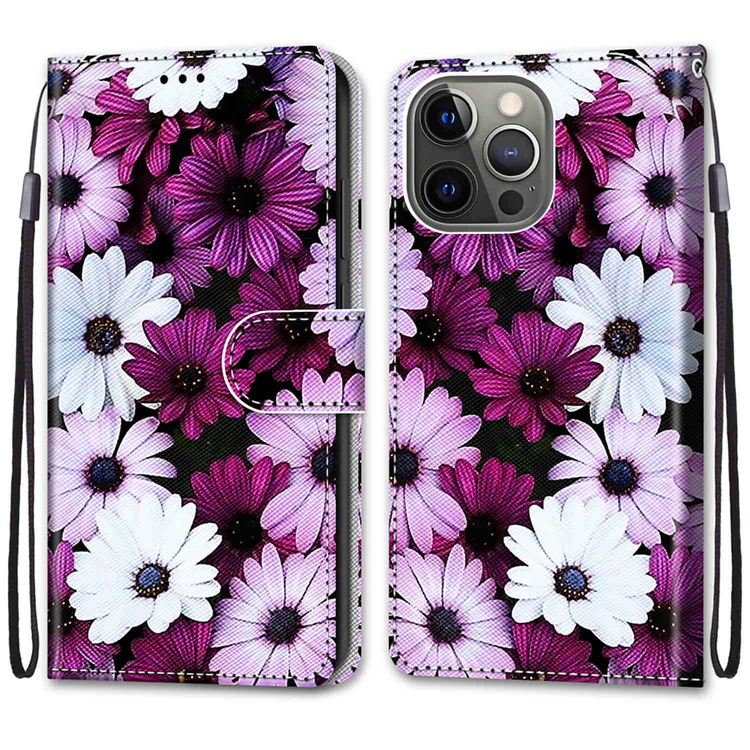 Unique Pattern Printing All-Inclusive Leather Cover Wallet Phone Case with Foldable Stand and Handy Strap for iPhone 13 Pro Max 6.7 inch