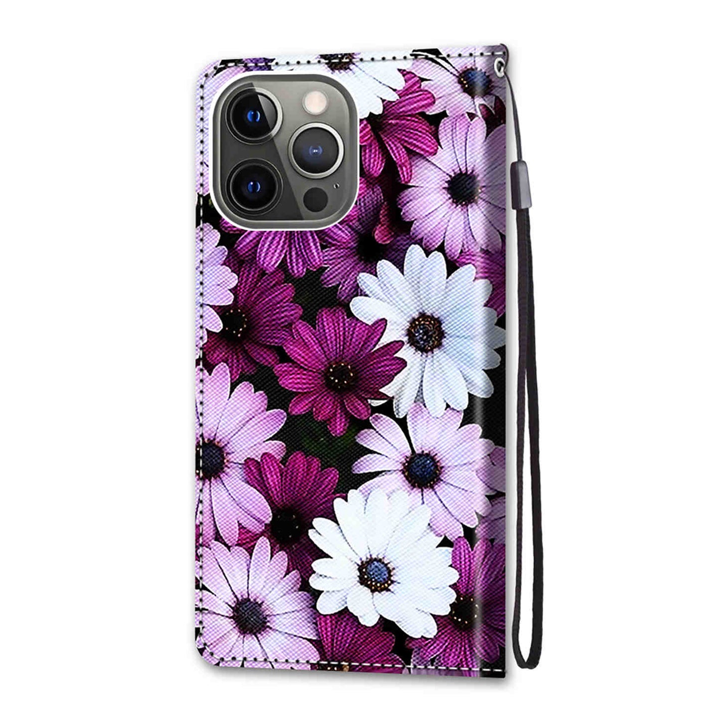 Unique Pattern Printing All-Inclusive Leather Cover Wallet Phone Case with Foldable Stand and Handy Strap for iPhone 13 Pro Max 6.7 inch