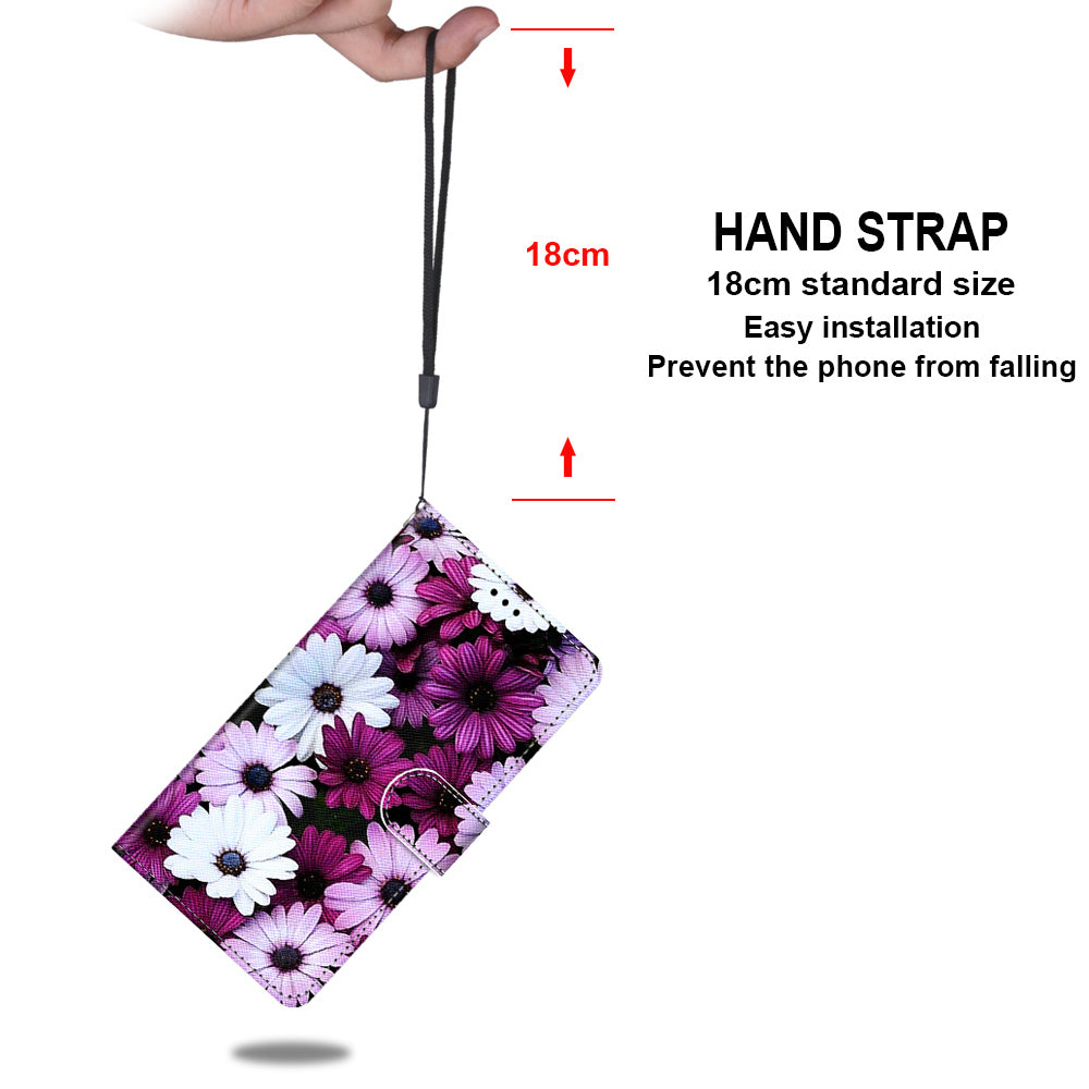 Unique Pattern Printing All-Inclusive Leather Cover Wallet Phone Case with Foldable Stand and Handy Strap for iPhone 13 Pro Max 6.7 inch