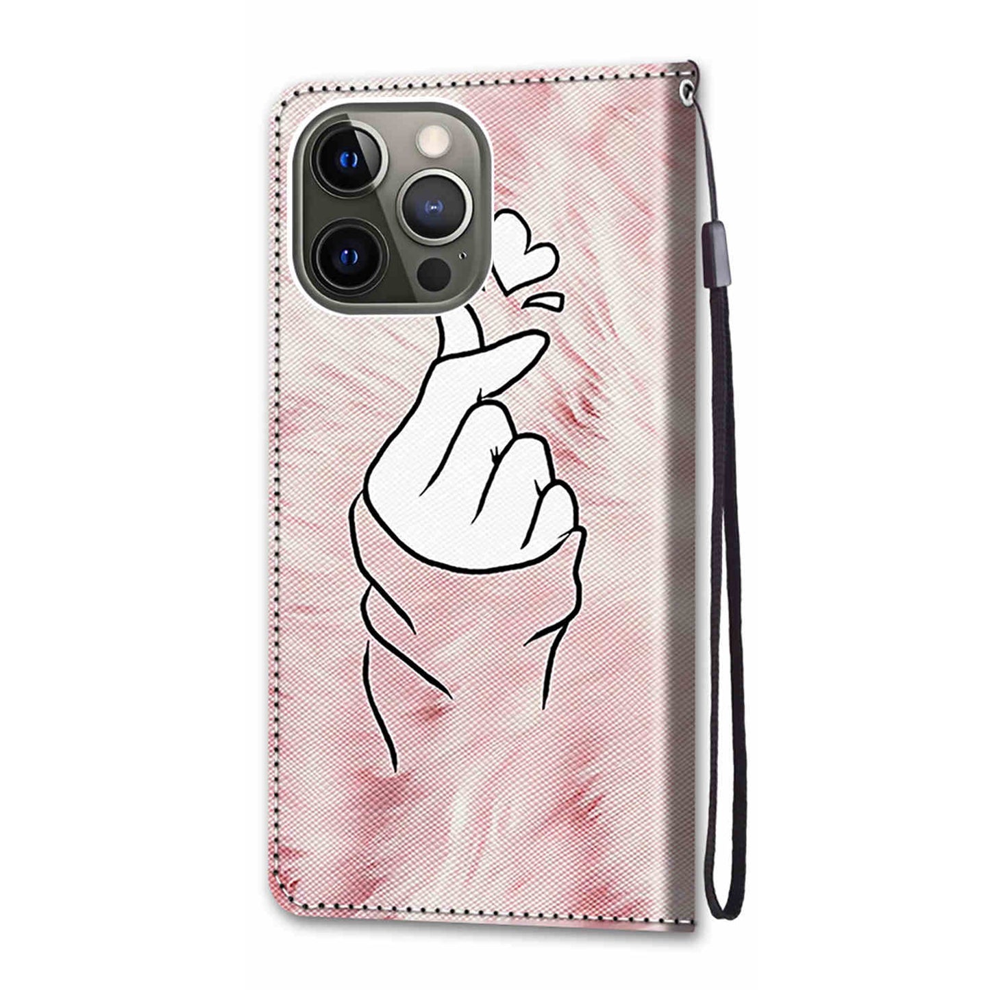 Unique Pattern Printing All-Inclusive Leather Cover Wallet Phone Case with Foldable Stand and Handy Strap for iPhone 13 Pro Max 6.7 inch
