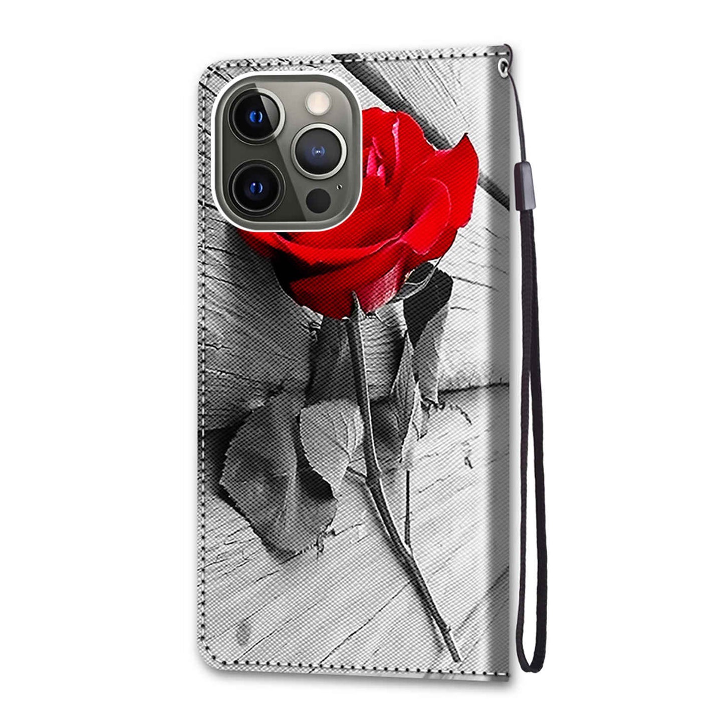 Unique Pattern Printing All-Inclusive Leather Cover Wallet Phone Case with Foldable Stand and Handy Strap for iPhone 13 Pro Max 6.7 inch
