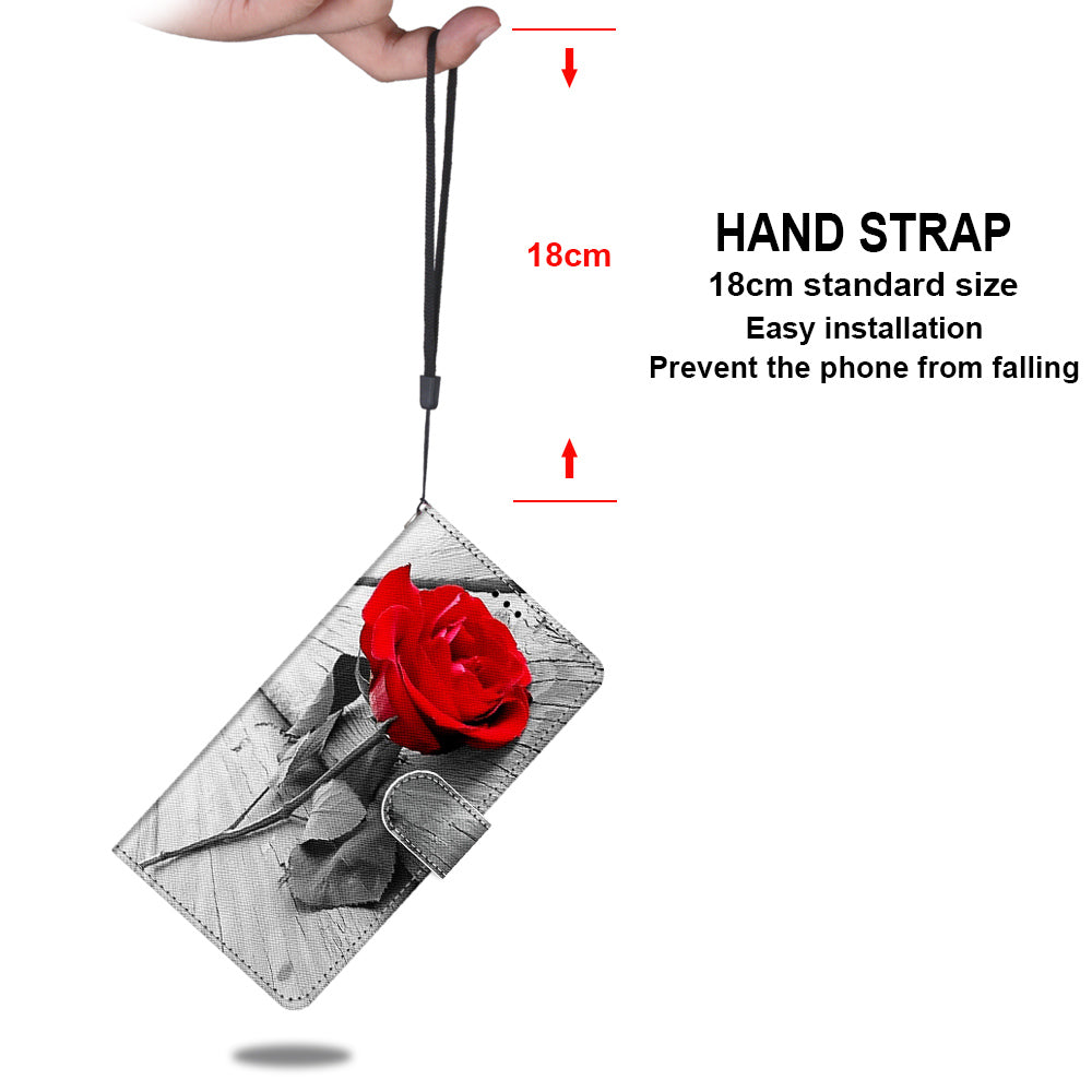 Unique Pattern Printing All-Inclusive Leather Cover Wallet Phone Case with Foldable Stand and Handy Strap for iPhone 13 Pro Max 6.7 inch