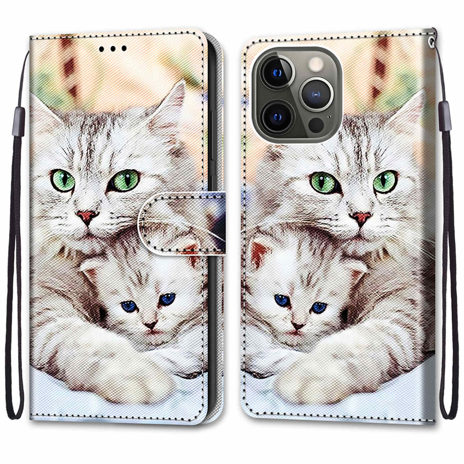 Unique Pattern Printing All-Inclusive Leather Cover Wallet Phone Case with Foldable Stand and Handy Strap for iPhone 13 Pro Max 6.7 inch