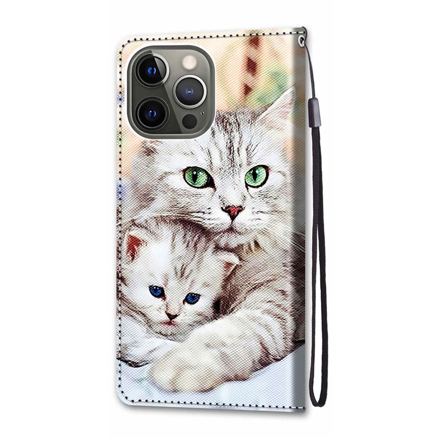 Unique Pattern Printing All-Inclusive Leather Cover Wallet Phone Case with Foldable Stand and Handy Strap for iPhone 13 Pro Max 6.7 inch
