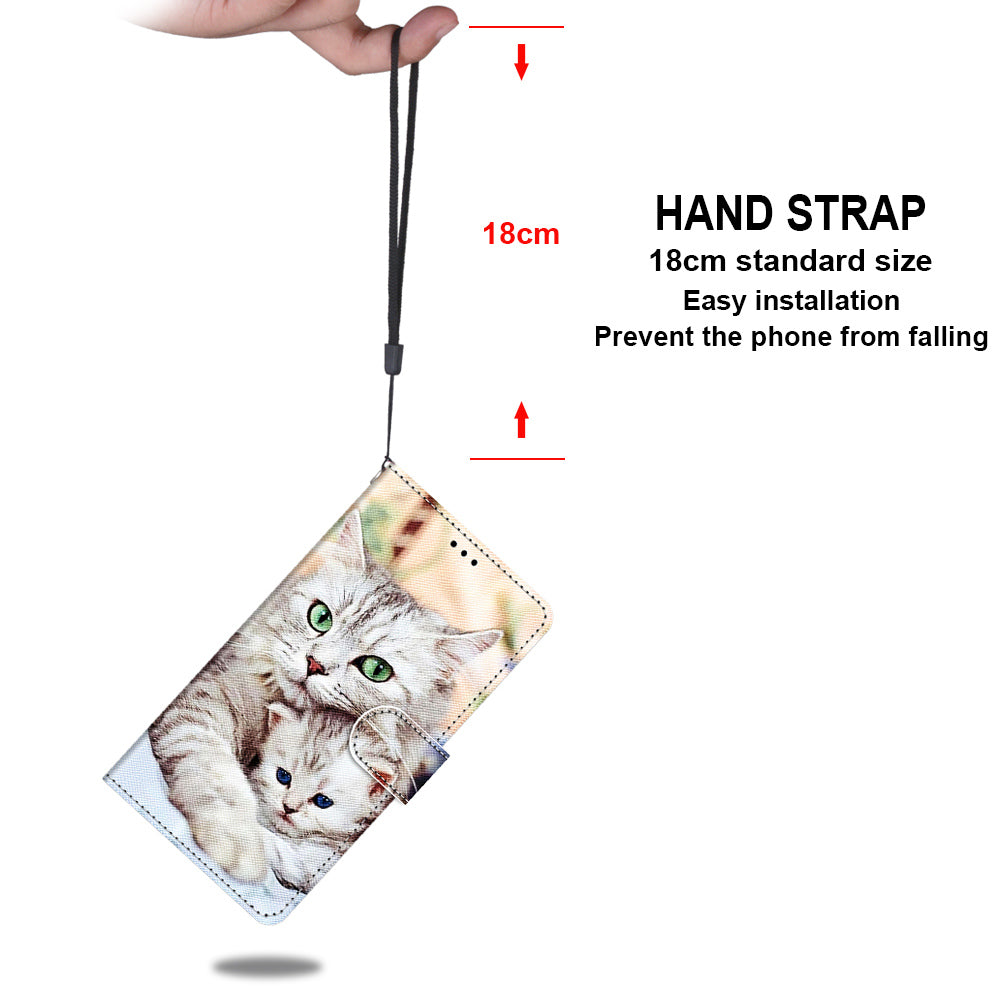 Unique Pattern Printing All-Inclusive Leather Cover Wallet Phone Case with Foldable Stand and Handy Strap for iPhone 13 Pro Max 6.7 inch