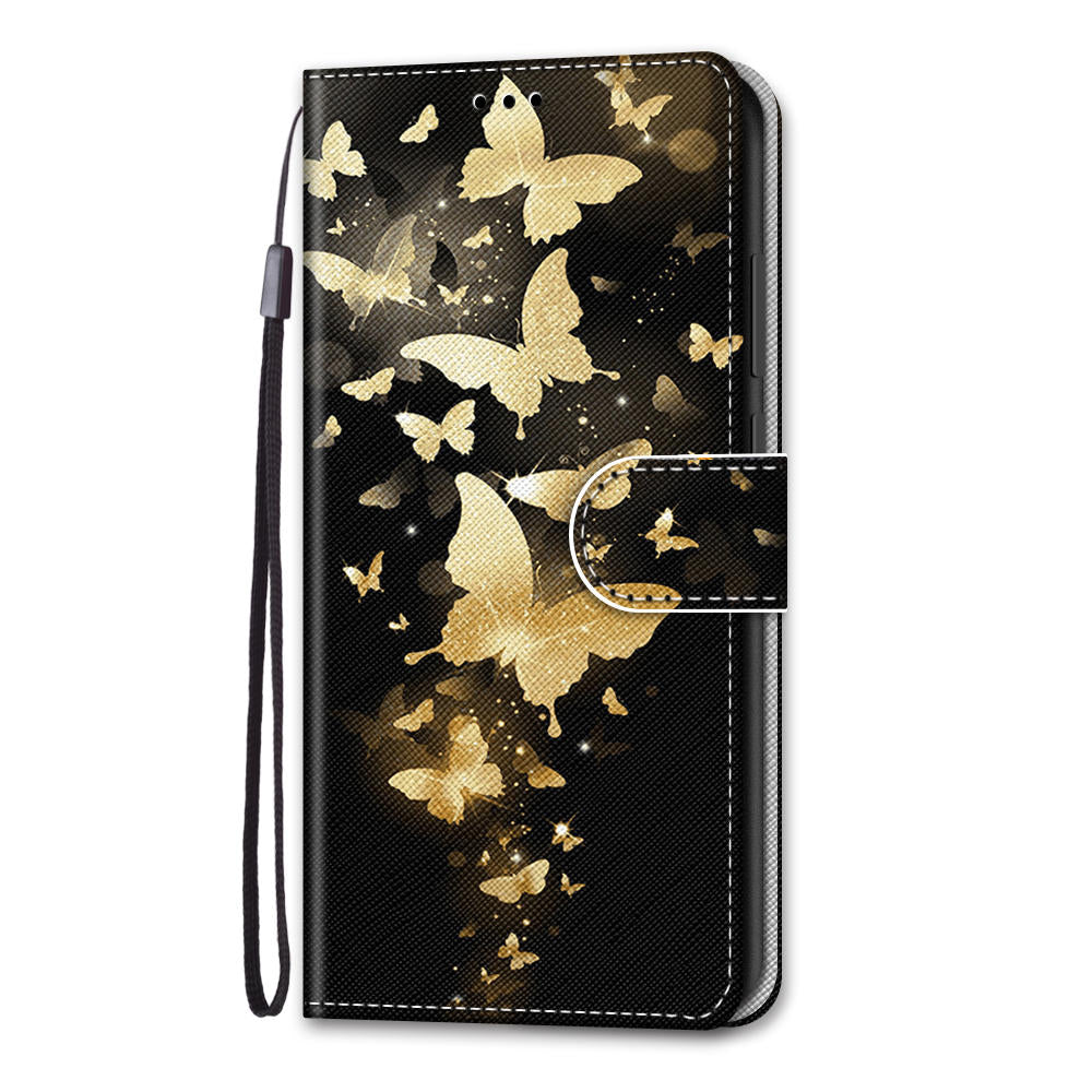 Wallet Design Pattern Printing Leather Cover Phone Case with Foldable Stand and Handy Strap for iPhone 13 Pro Max 6.7 inch