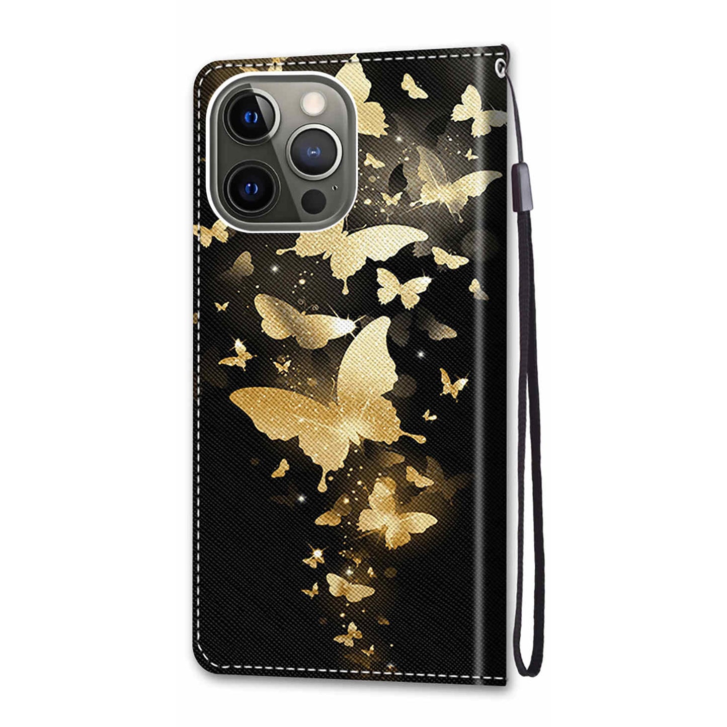 Wallet Design Pattern Printing Leather Cover Phone Case with Foldable Stand and Handy Strap for iPhone 13 Pro Max 6.7 inch