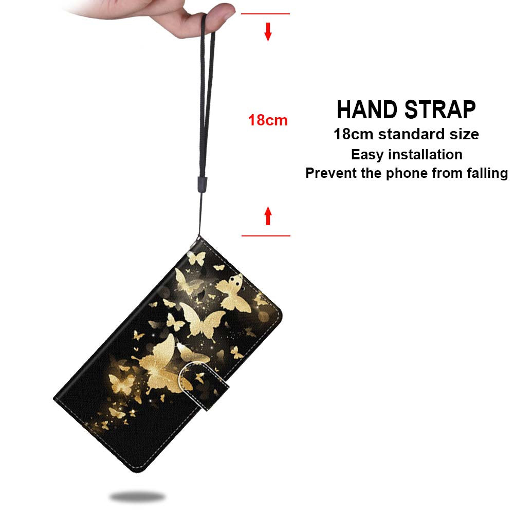 Wallet Design Pattern Printing Leather Cover Phone Case with Foldable Stand and Handy Strap for iPhone 13 Pro Max 6.7 inch