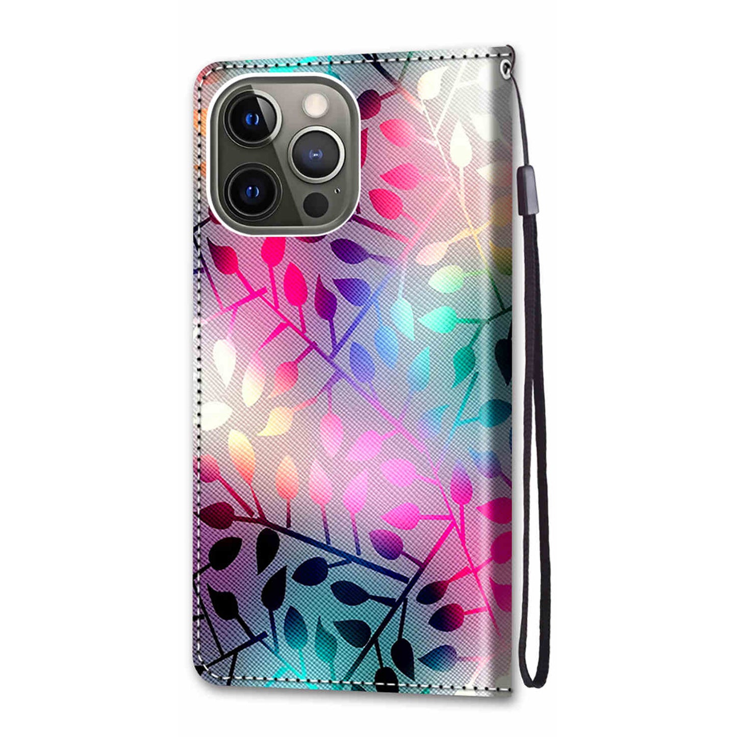 Wallet Design Pattern Printing Leather Cover Phone Case with Foldable Stand and Handy Strap for iPhone 13 Pro Max 6.7 inch