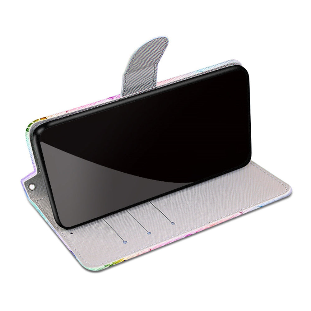 Wallet Design Pattern Printing Leather Cover Phone Case with Foldable Stand and Handy Strap for iPhone 13 Pro Max 6.7 inch