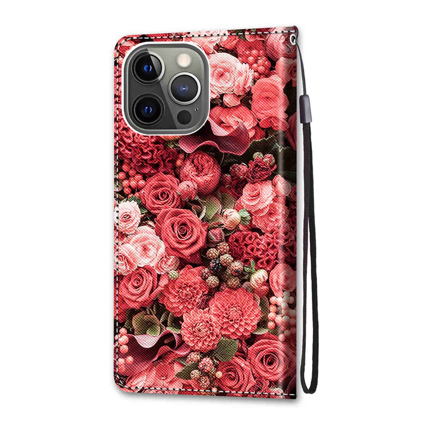 Wallet Design Pattern Printing Leather Cover Phone Case with Foldable Stand and Handy Strap for iPhone 13 Pro Max 6.7 inch