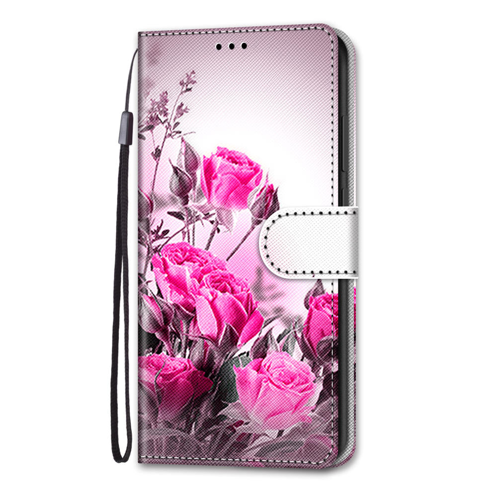 Wallet Design Pattern Printing Leather Cover Phone Case with Foldable Stand and Handy Strap for iPhone 13 Pro Max 6.7 inch