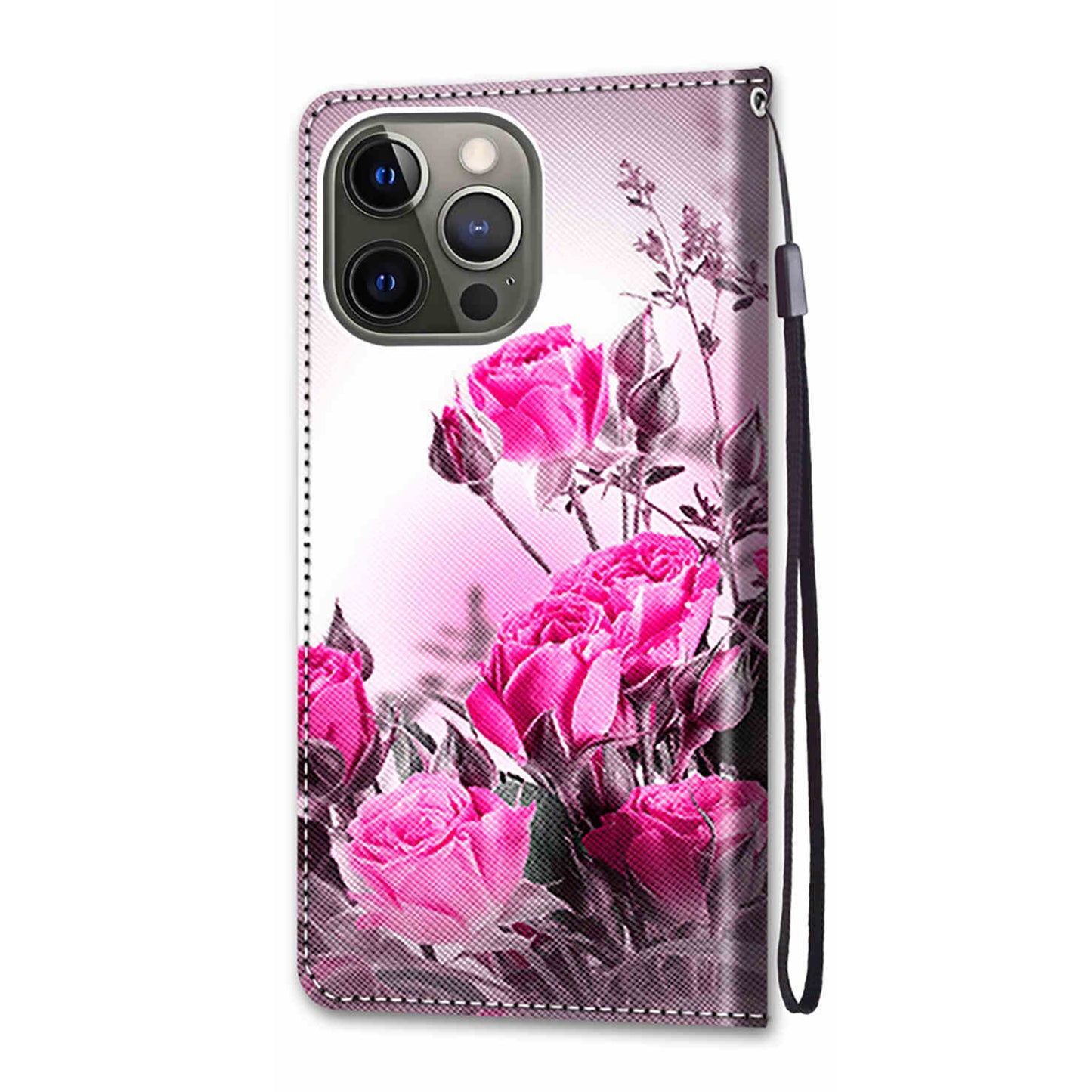 Wallet Design Pattern Printing Leather Cover Phone Case with Foldable Stand and Handy Strap for iPhone 13 Pro Max 6.7 inch