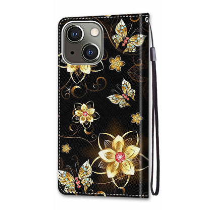 Foldable Stand Stylish Pattern Printing Shock-Proof Leather Cover Wallet Phone Case with Handy Strap for iPhone 13 6.1 inch