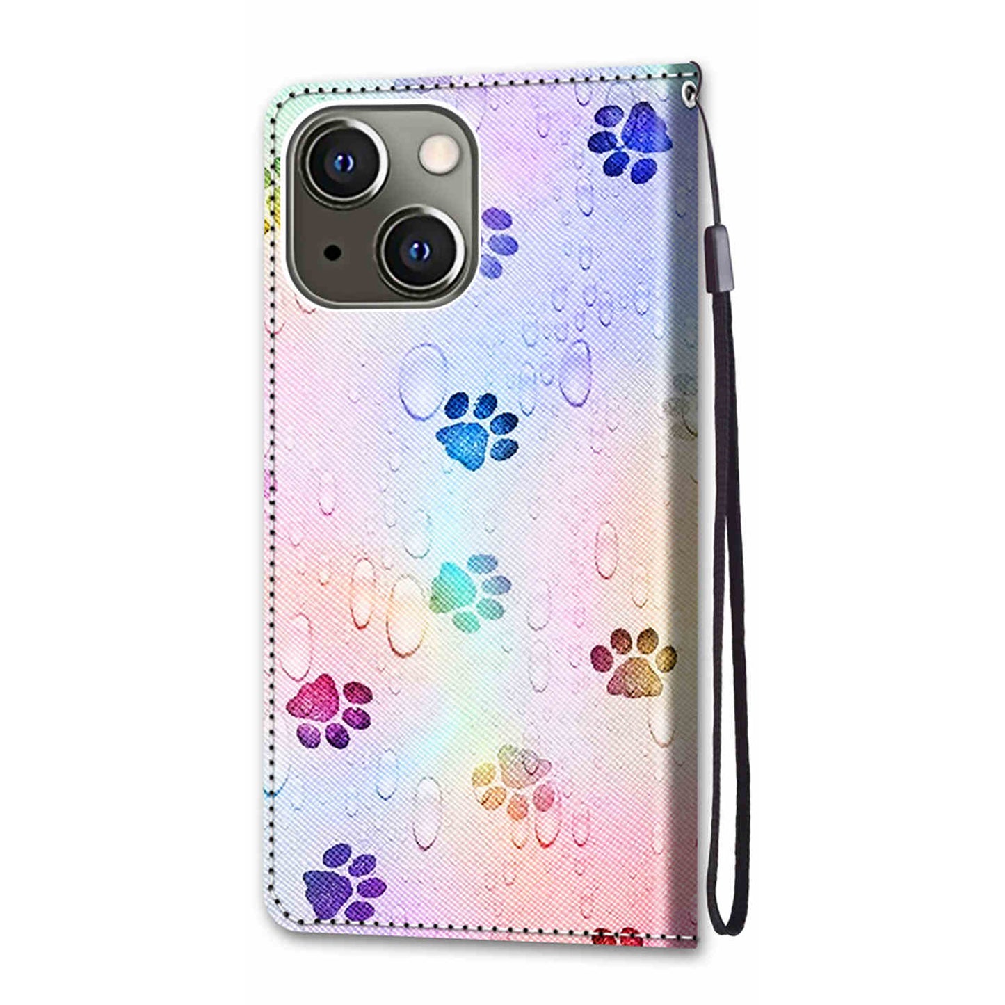 Foldable Stand Stylish Pattern Printing Shock-Proof Leather Cover Wallet Phone Case with Handy Strap for iPhone 13 6.1 inch