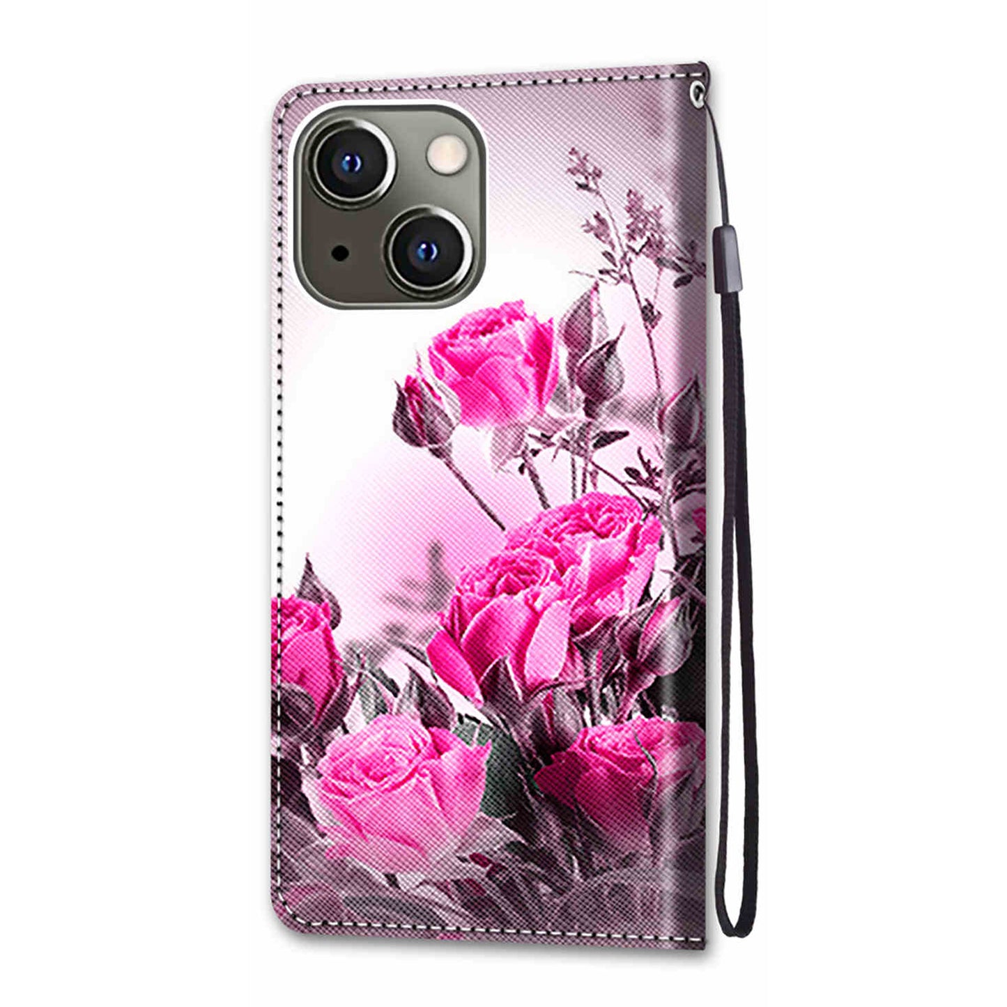 Foldable Stand Stylish Pattern Printing Shock-Proof Leather Cover Wallet Phone Case with Handy Strap for iPhone 13 6.1 inch