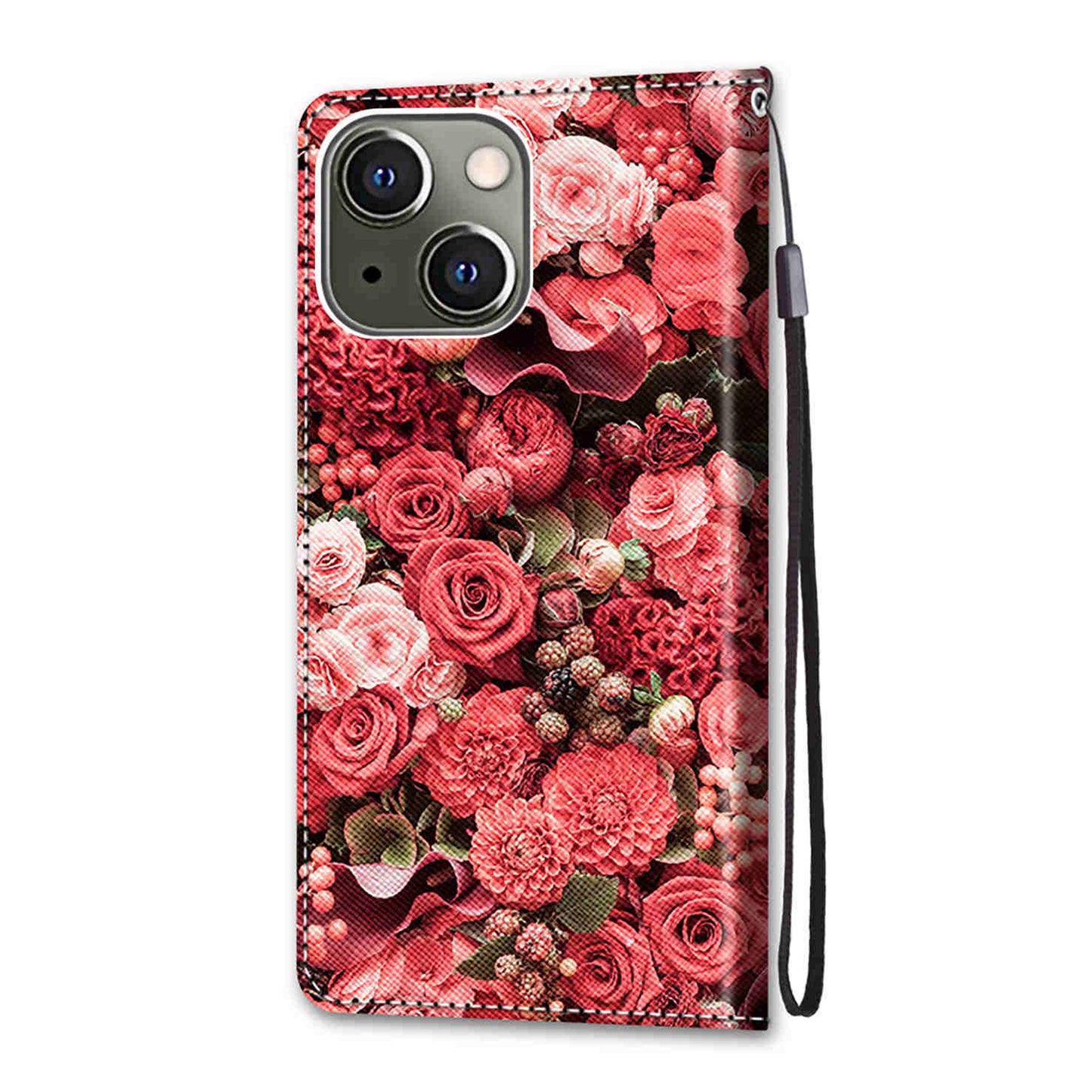 Foldable Stand Stylish Pattern Printing Shock-Proof Leather Cover Wallet Phone Case with Handy Strap for iPhone 13 6.1 inch