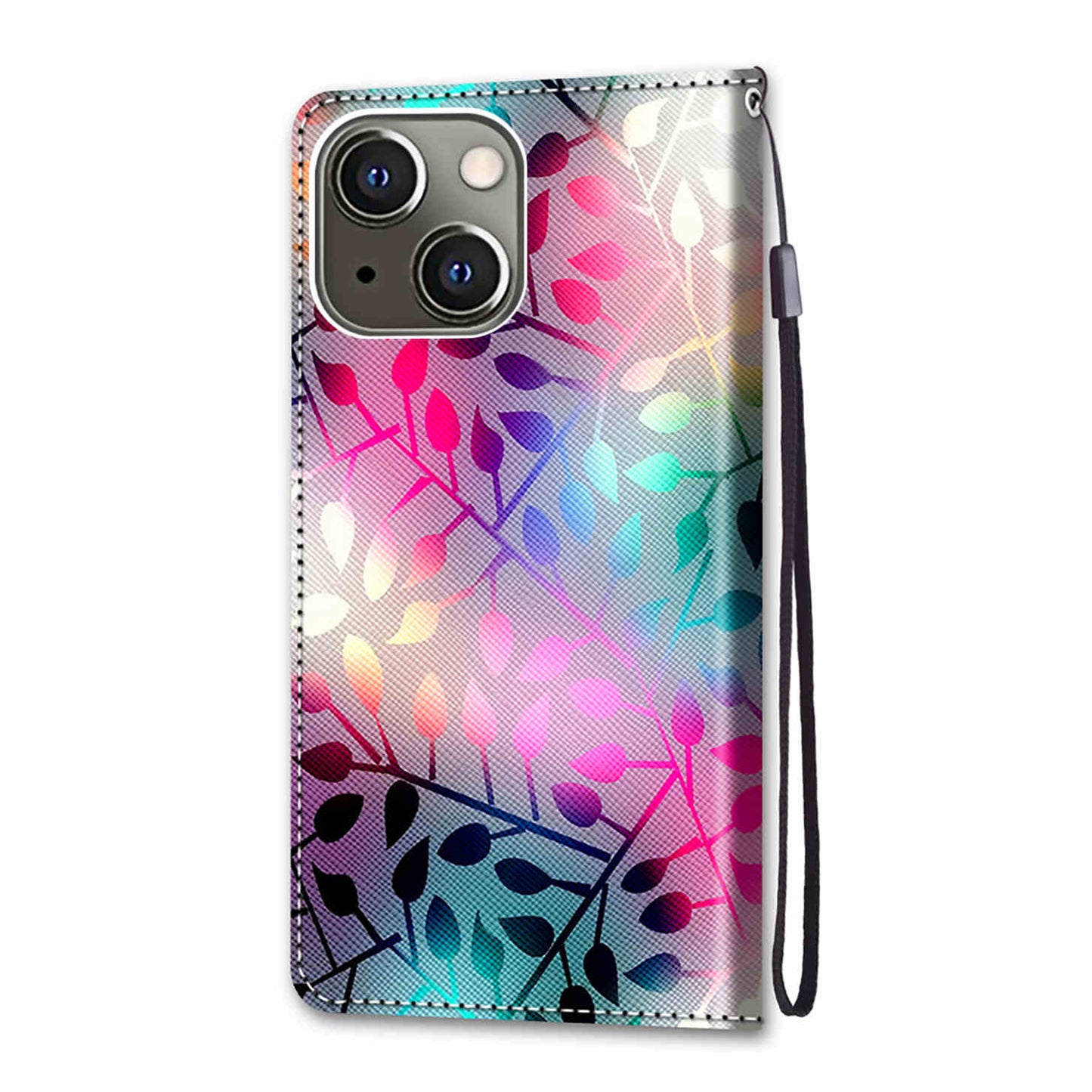 Foldable Stand Stylish Pattern Printing Shock-Proof Leather Cover Wallet Phone Case with Handy Strap for iPhone 13 6.1 inch