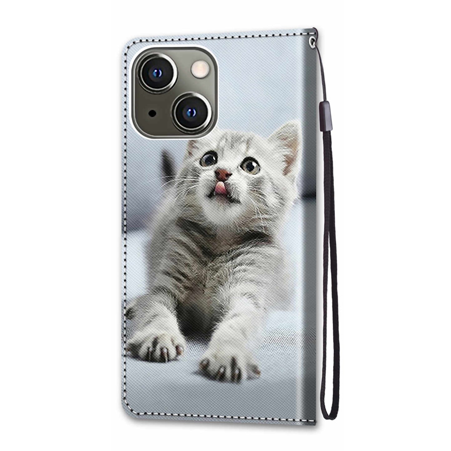 Foldable Stand Stylish Pattern Printing Shock-Proof Leather Cover Wallet Phone Case with Handy Strap for iPhone 13 6.1 inch