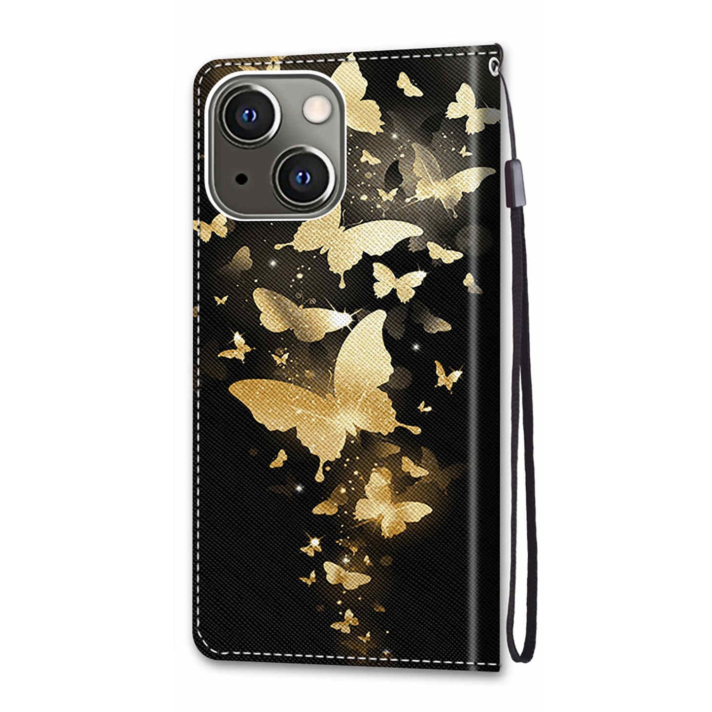 Foldable Stand Stylish Pattern Printing Shock-Proof Leather Cover Wallet Phone Case with Handy Strap for iPhone 13 6.1 inch