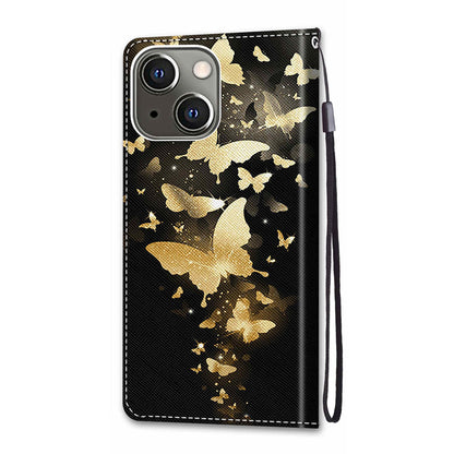 Foldable Stand Stylish Pattern Printing Shock-Proof Leather Cover Wallet Phone Case with Handy Strap for iPhone 13 6.1 inch