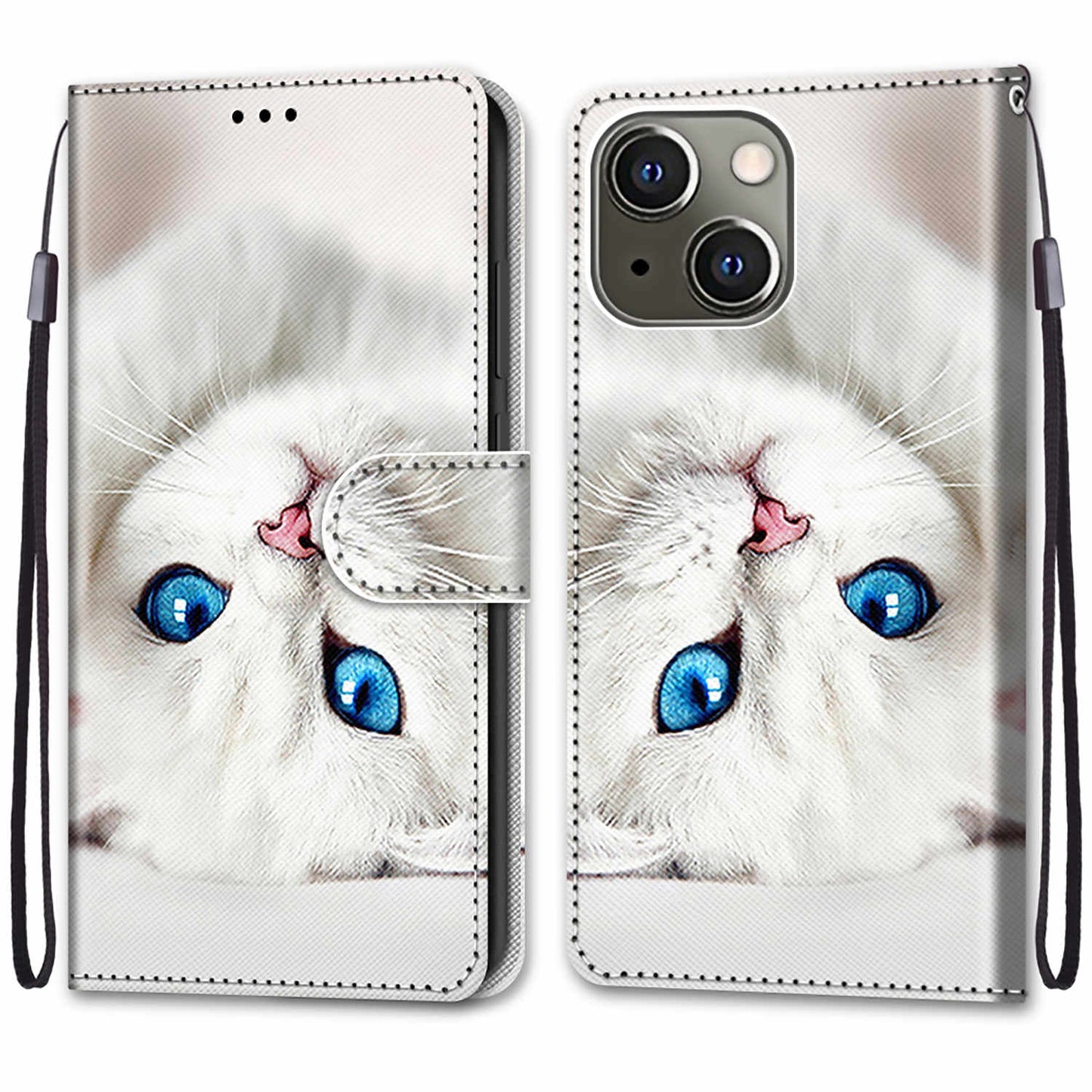 Foldable Stand Stylish Pattern Printing Shock-Proof Leather Cover Wallet Phone Case with Handy Strap for iPhone 13 6.1 inch