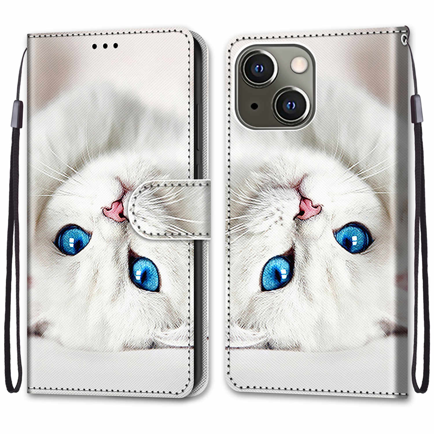 Foldable Stand Stylish Pattern Printing Shock-Proof Leather Cover Wallet Phone Case with Handy Strap for iPhone 13 6.1 inch