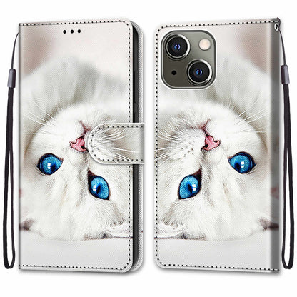 Foldable Stand Stylish Pattern Printing Shock-Proof Leather Cover Wallet Phone Case with Handy Strap for iPhone 13 6.1 inch