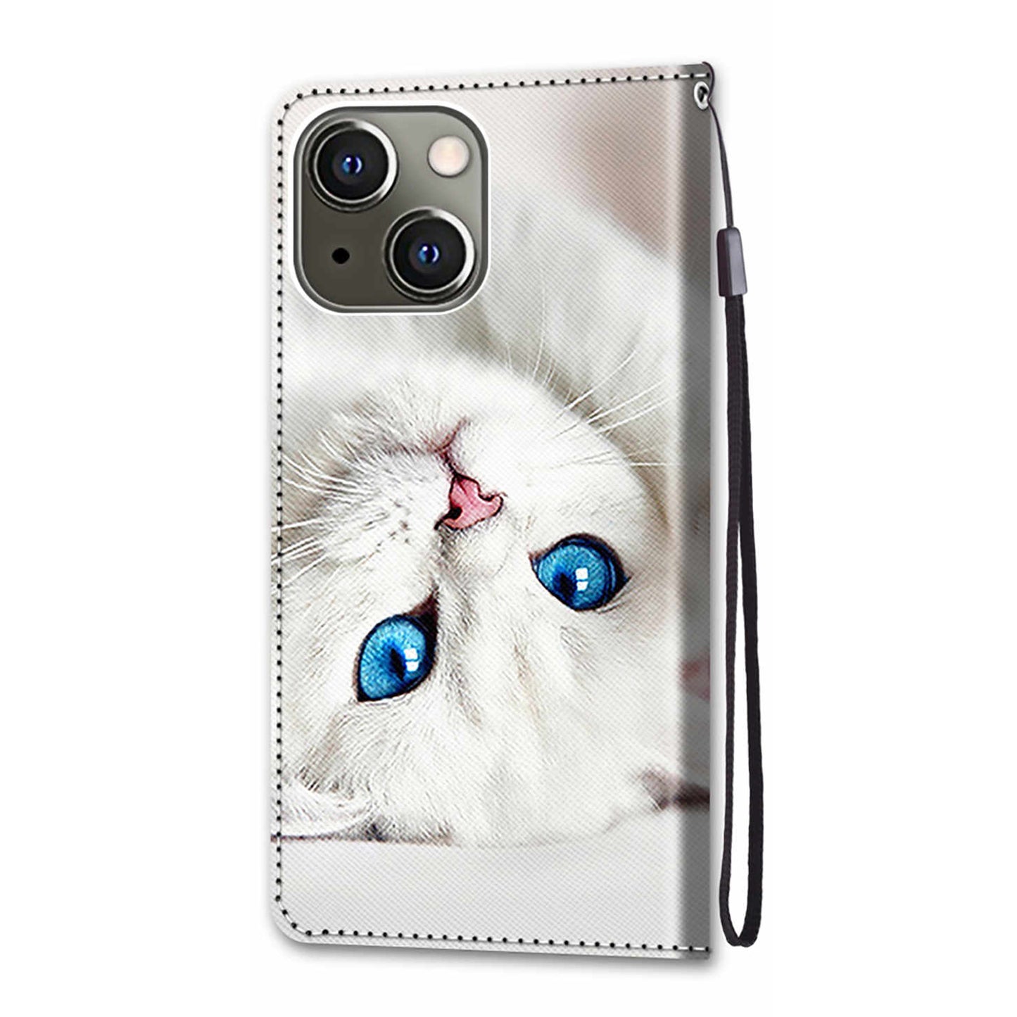 Foldable Stand Stylish Pattern Printing Shock-Proof Leather Cover Wallet Phone Case with Handy Strap for iPhone 13 6.1 inch