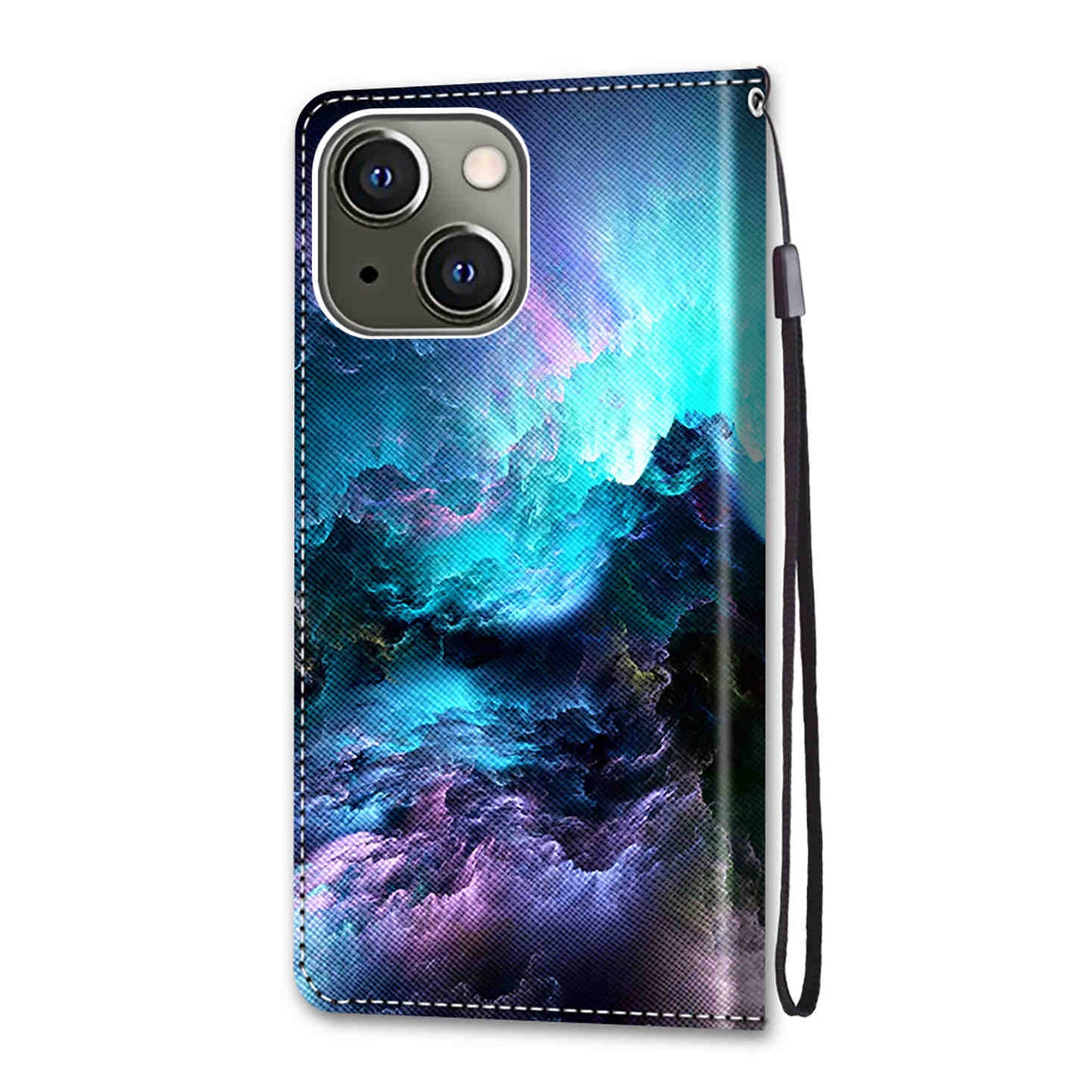 Foldable Stand Stylish Pattern Printing Shock-Proof Leather Cover Wallet Phone Case with Handy Strap for iPhone 13 6.1 inch