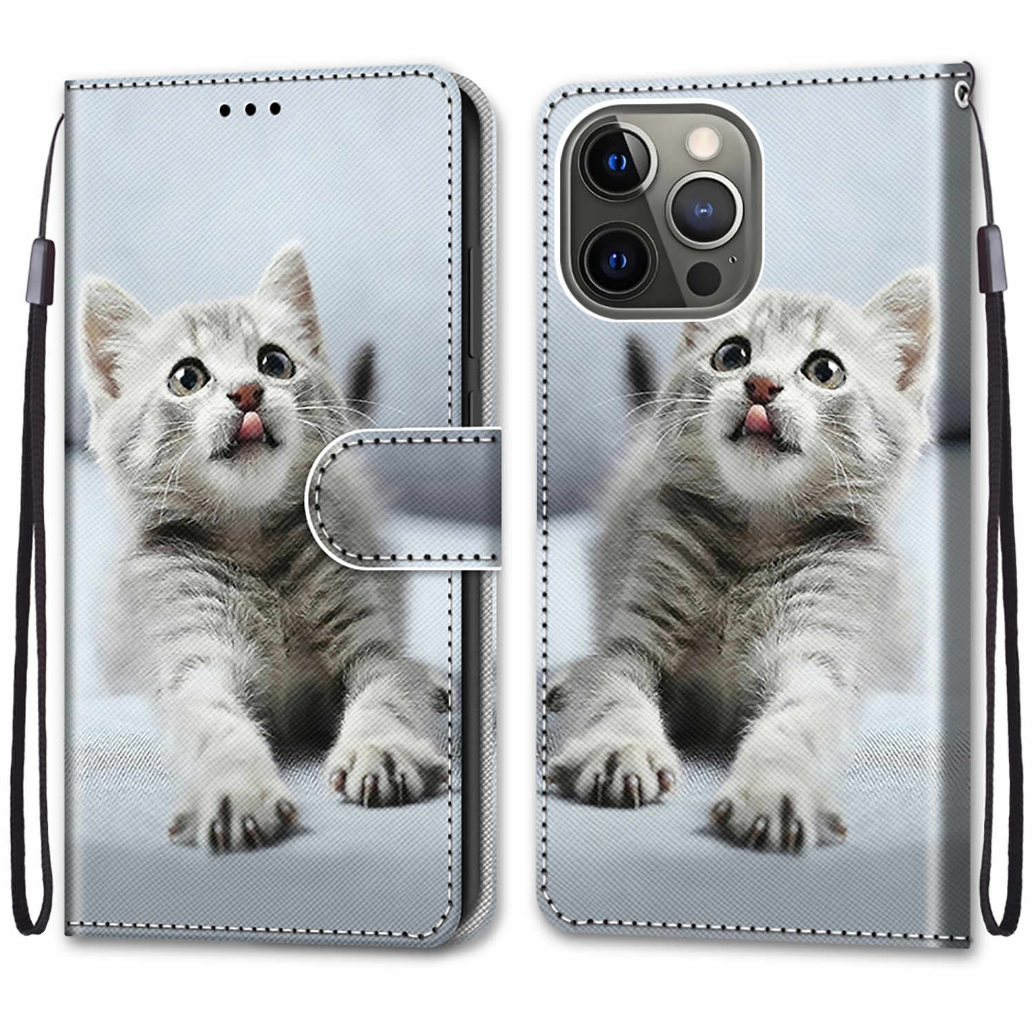 Pattern Printing Folio Flip Anti-Drop Leather Cover Wallet Stand Phone Case with Handy Strap for iPhone 13 Pro 6.1 inch