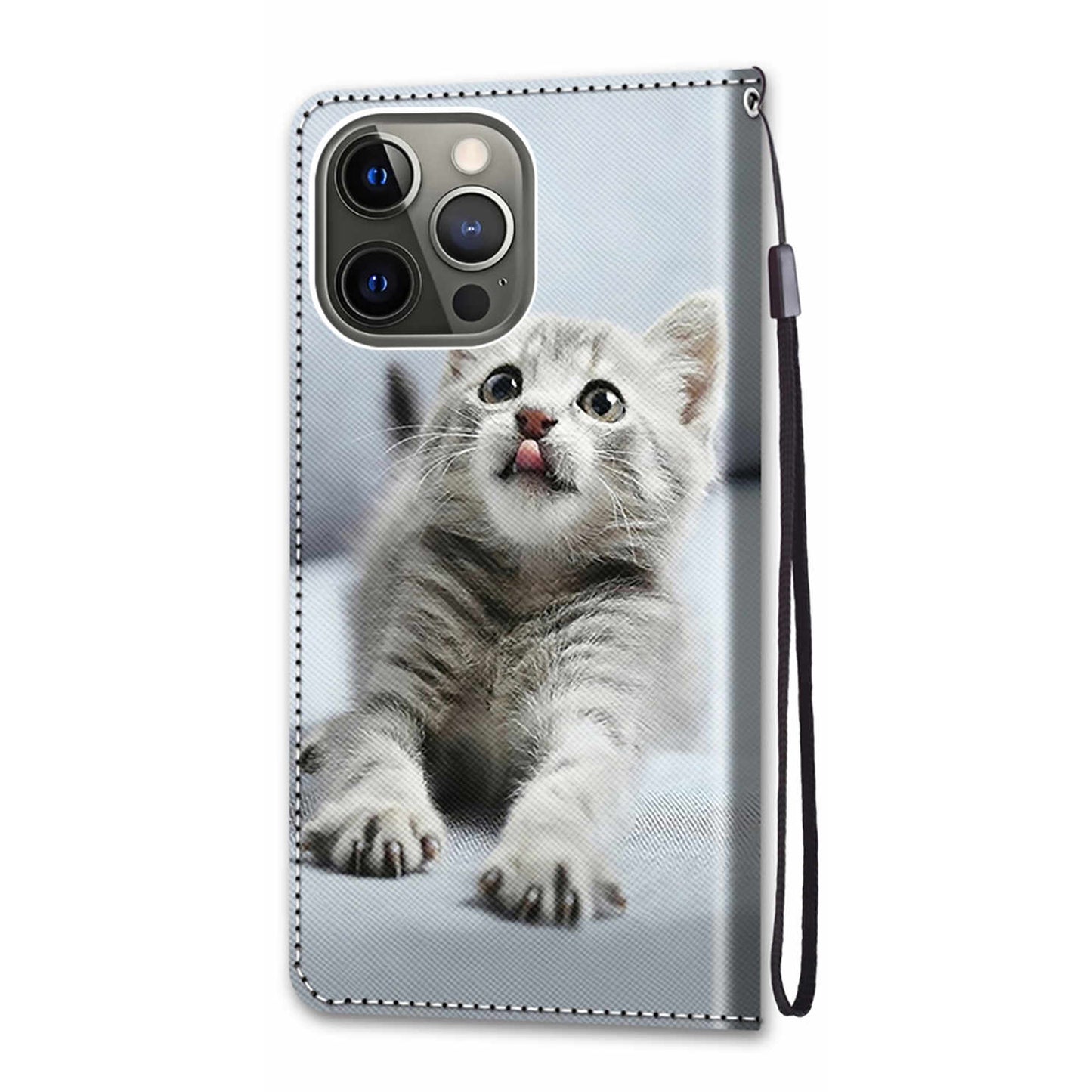 Pattern Printing Folio Flip Anti-Drop Leather Cover Wallet Stand Phone Case with Handy Strap for iPhone 13 Pro 6.1 inch