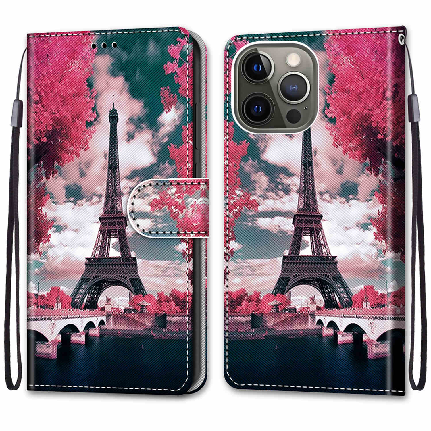 Pattern Printing Folio Flip Anti-Drop Leather Cover Wallet Stand Phone Case with Handy Strap for iPhone 13 Pro 6.1 inch
