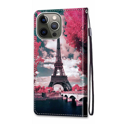 Pattern Printing Folio Flip Anti-Drop Leather Cover Wallet Stand Phone Case with Handy Strap for iPhone 13 Pro 6.1 inch