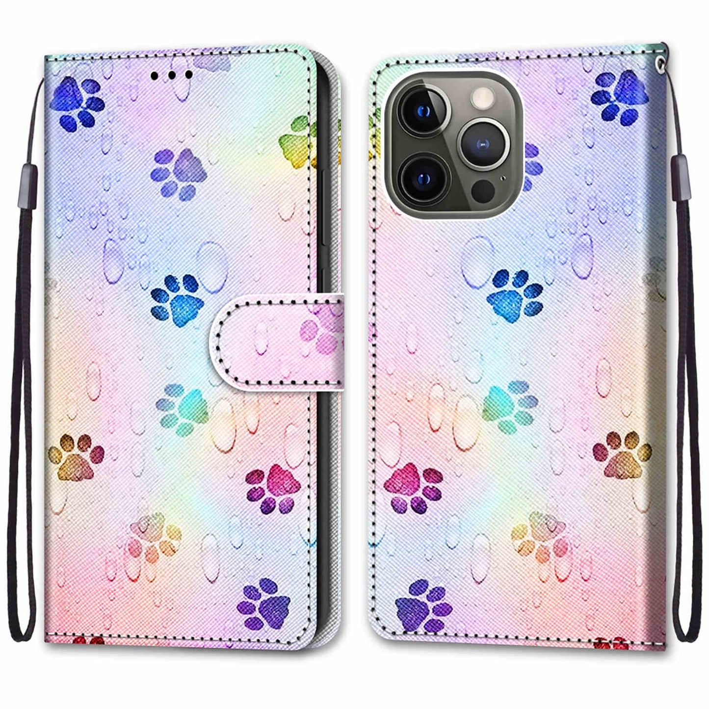 Pattern Printing Folio Flip Anti-Drop Leather Cover Wallet Stand Phone Case with Handy Strap for iPhone 13 Pro 6.1 inch