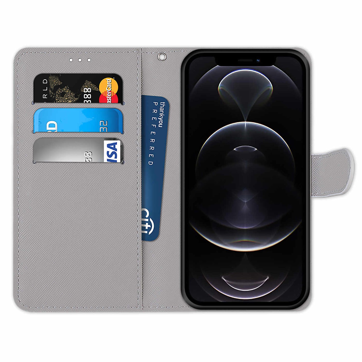 Pattern Printing Folio Flip Anti-Drop Leather Cover Wallet Stand Phone Case with Handy Strap for iPhone 13 Pro 6.1 inch