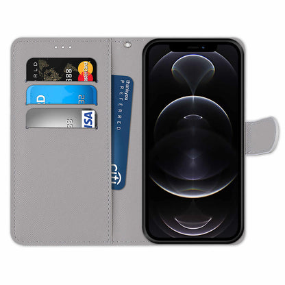 Pattern Printing Folio Flip Anti-Drop Leather Cover Wallet Stand Phone Case with Handy Strap for iPhone 13 Pro 6.1 inch