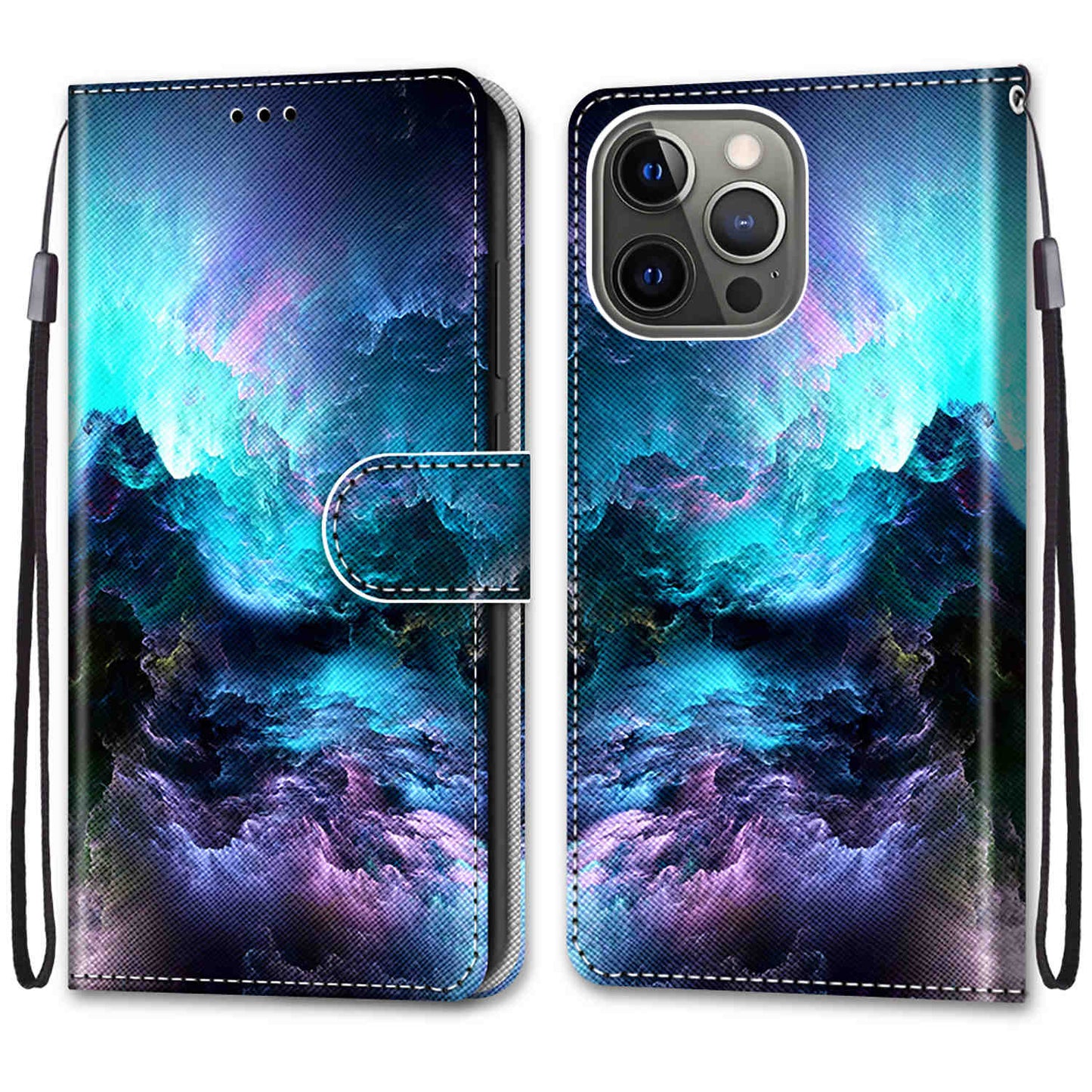 Pattern Printing Folio Flip Anti-Drop Leather Cover Wallet Stand Phone Case with Handy Strap for iPhone 13 Pro 6.1 inch