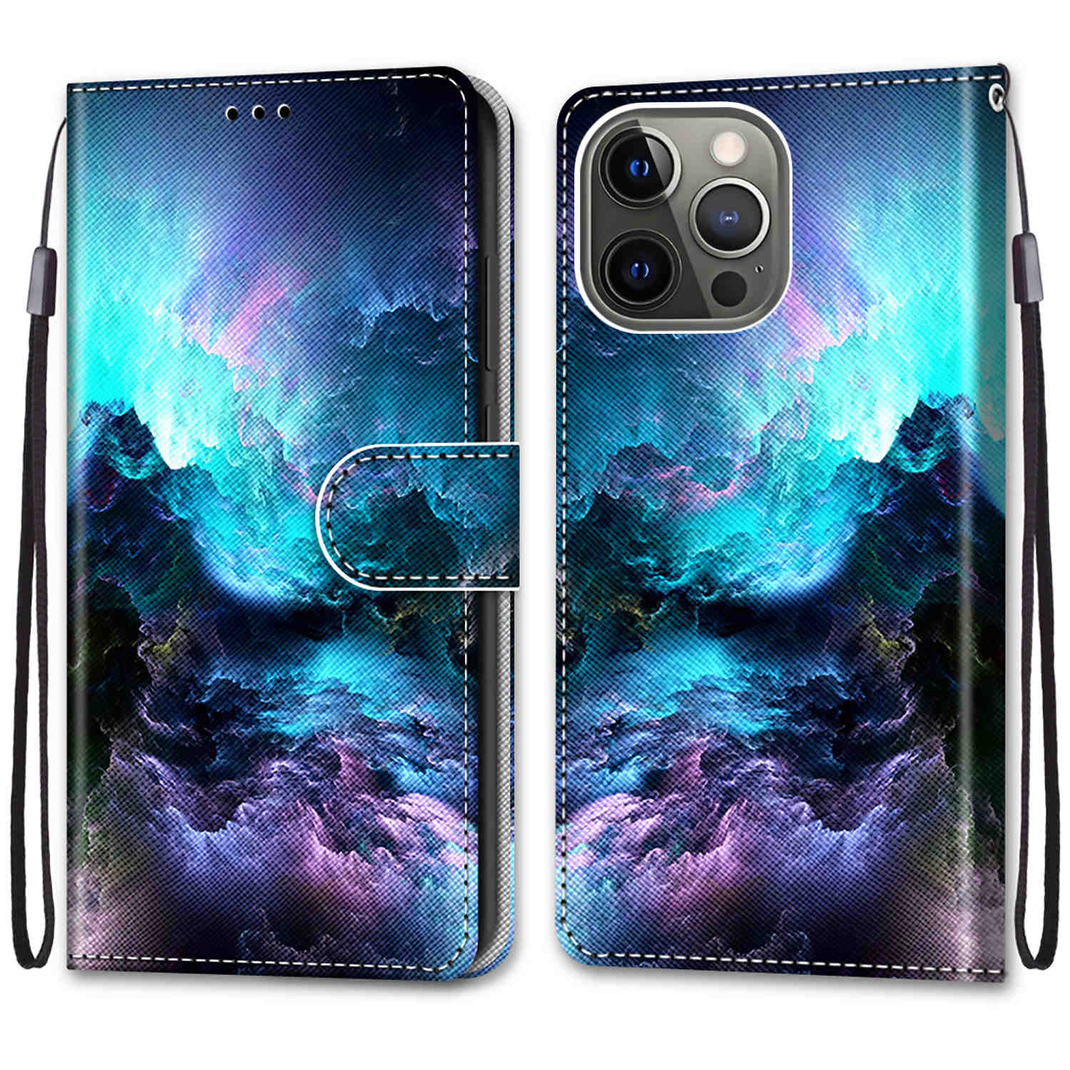 Pattern Printing Folio Flip Anti-Drop Leather Cover Wallet Stand Phone Case with Handy Strap for iPhone 13 Pro 6.1 inch