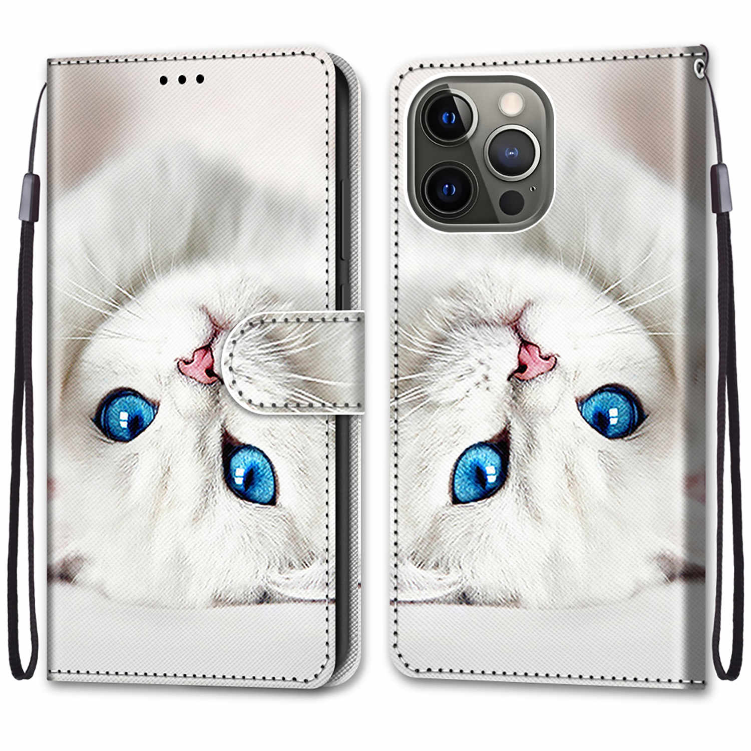 Pattern Printing Folio Flip Anti-Drop Leather Cover Wallet Stand Phone Case with Handy Strap for iPhone 13 Pro 6.1 inch