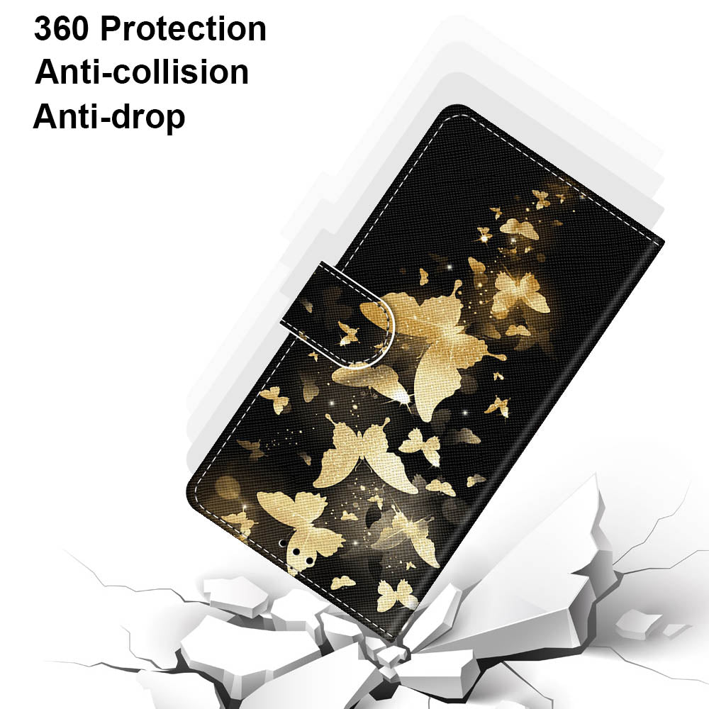 Pattern Printing Folio Flip Anti-Drop Leather Cover Wallet Stand Phone Case with Handy Strap for iPhone 13 Pro 6.1 inch