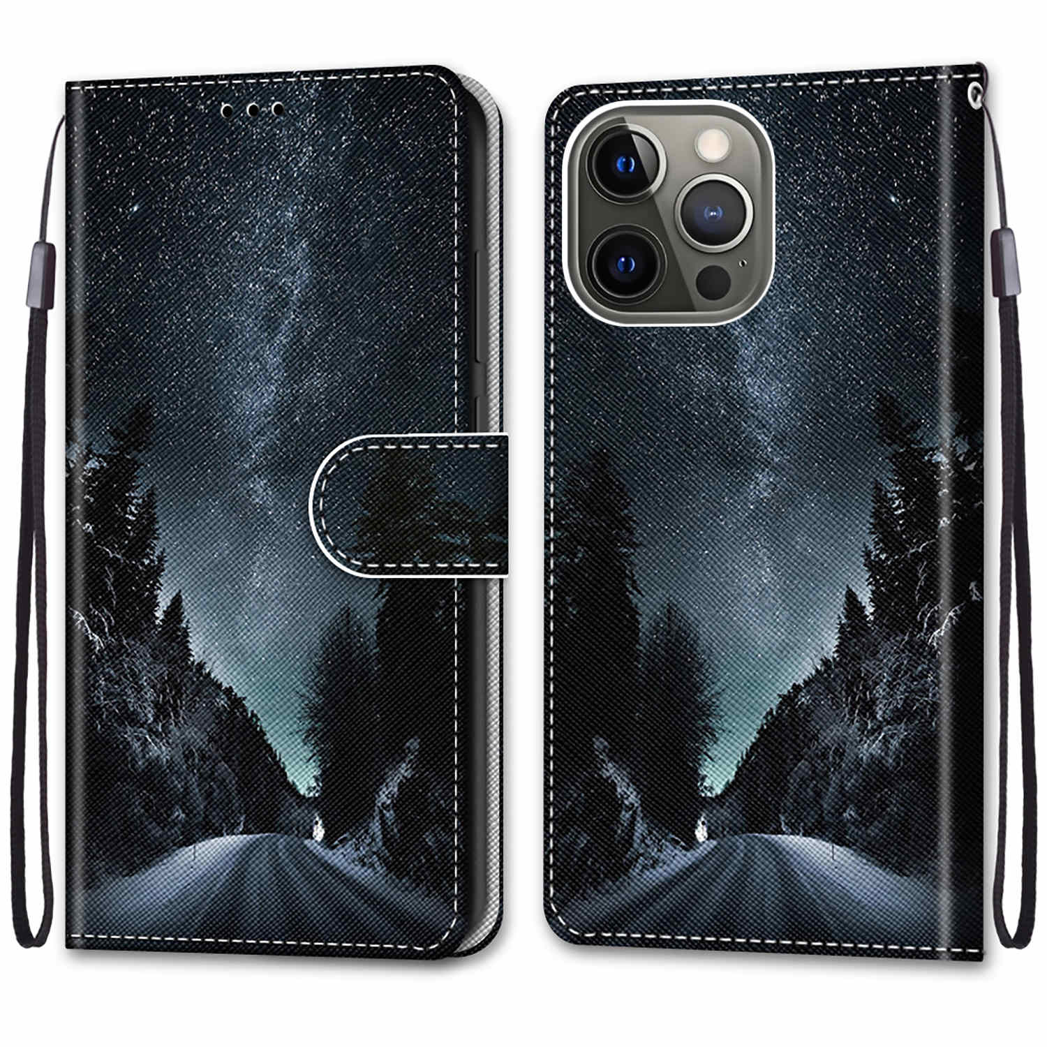 Pattern Printing Folio Flip Anti-Drop Leather Cover Wallet Stand Phone Case with Handy Strap for iPhone 13 Pro 6.1 inch