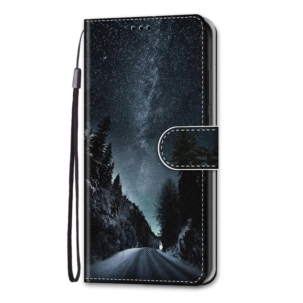 Pattern Printing Folio Flip Anti-Drop Leather Cover Wallet Stand Phone Case with Handy Strap for iPhone 13 Pro 6.1 inch