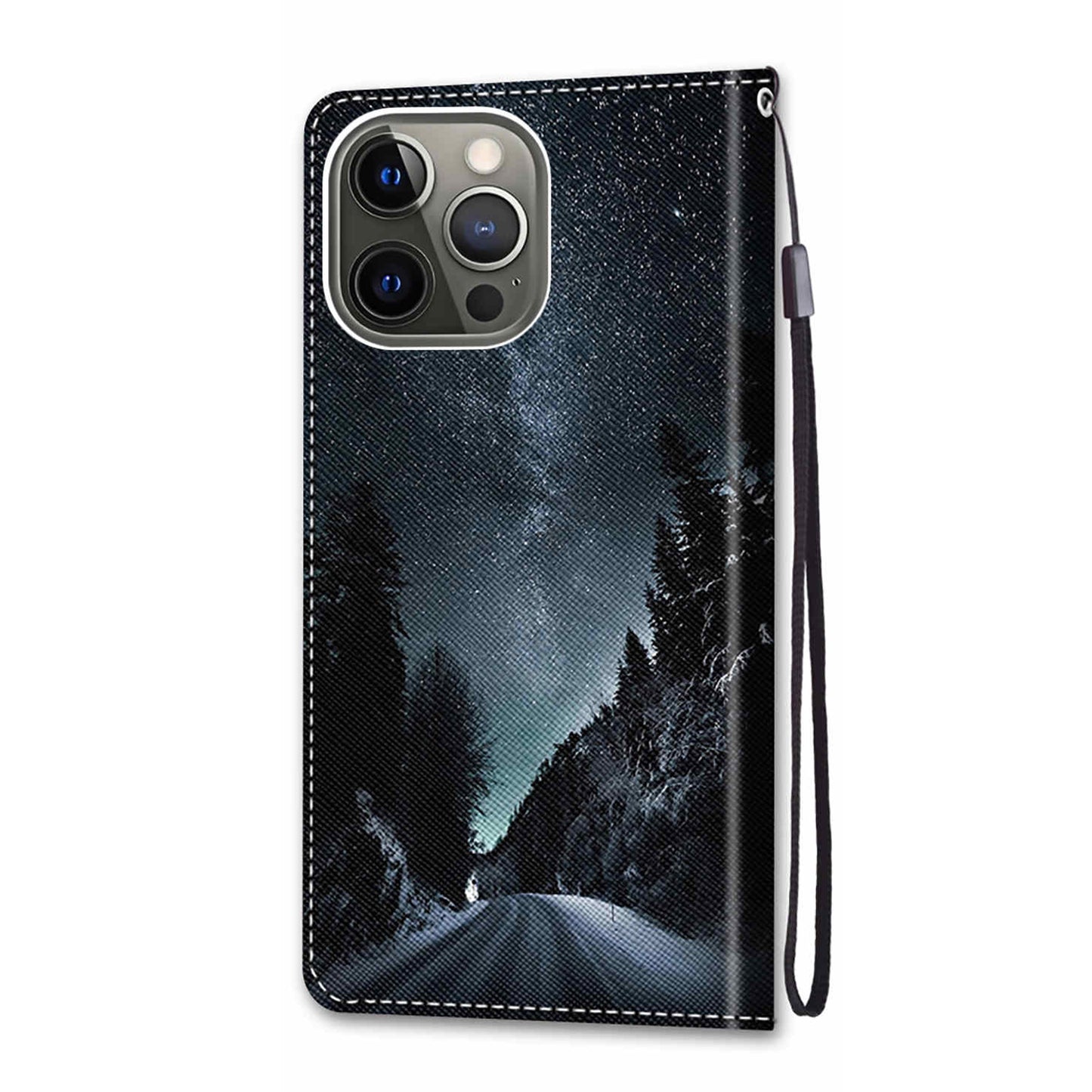 Pattern Printing Folio Flip Anti-Drop Leather Cover Wallet Stand Phone Case with Handy Strap for iPhone 13 Pro 6.1 inch